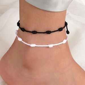 2 pcs String Anklet Black White